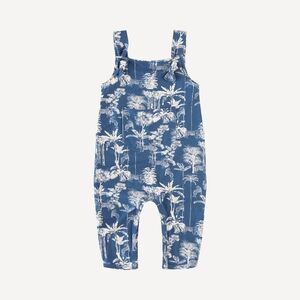EUC 3T Kate Quinn tie pocket overall jumpsuit fountain blue jungle bamboo tiger